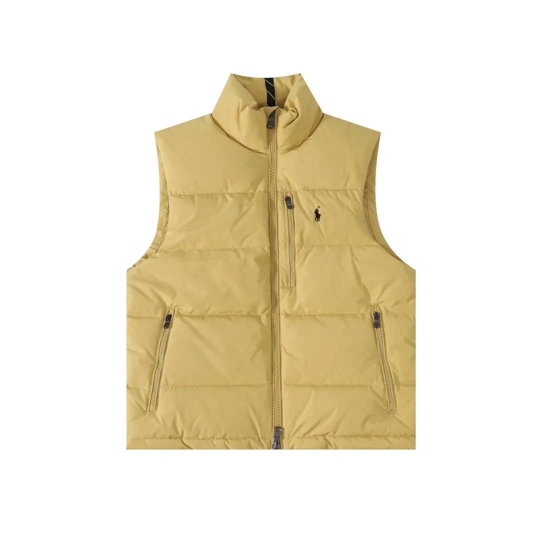 P490 #R51 Ralph Lauren winter new style for men and women, classic small logo waterproof pure down vest sleeveless official item number: RL14255 Full set of customized accessories, details determine success or failure.  - Accessories: Original hangtag, washed label + electroplated YK zipper logo, customized Laval Lauren zipper, full set of accessories - Same style for men and women. Color: Khaki, green, navy, black. Size: S M L